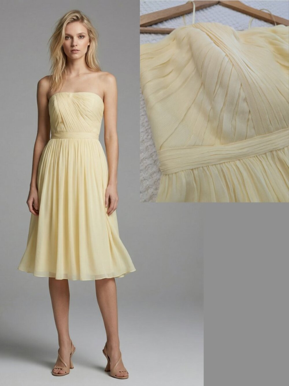 100% Silk J.Crew Strapless Draped Dress Butter Yellow Lined